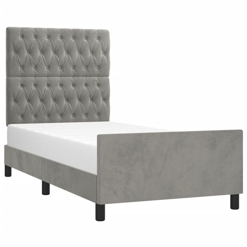 Bedframe zonder matras 90x200 cm fluweel lichtgrijs is nu te koop bij PeponiXL, paradijselijk wonen!