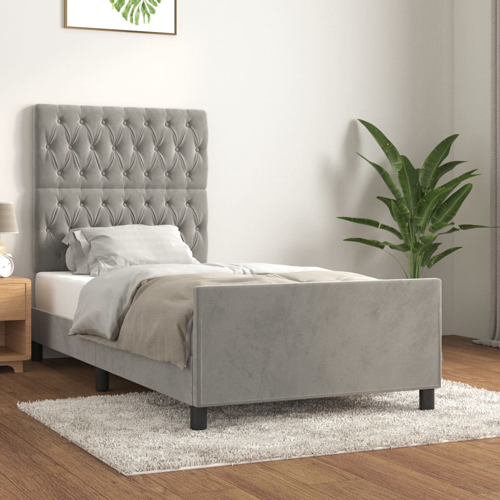 Bedframe zonder matras 90x200 cm fluweel lichtgrijs is nu te koop bij PeponiXL, paradijselijk wonen!