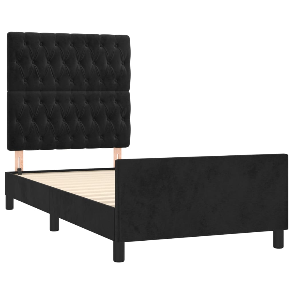 Bedframe met hoofdeinde fluweel zwart 90x200 cm is nu te koop bij PeponiXL, paradijselijk wonen!