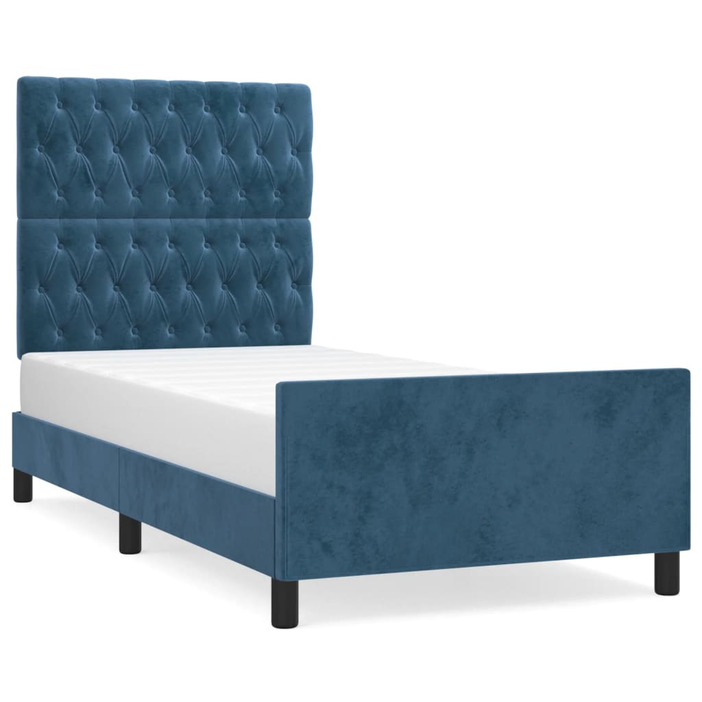 Bedframe zonder matras 100x200 cm fluweel donkerblauw is nu te koop bij PeponiXL, paradijselijk wonen!