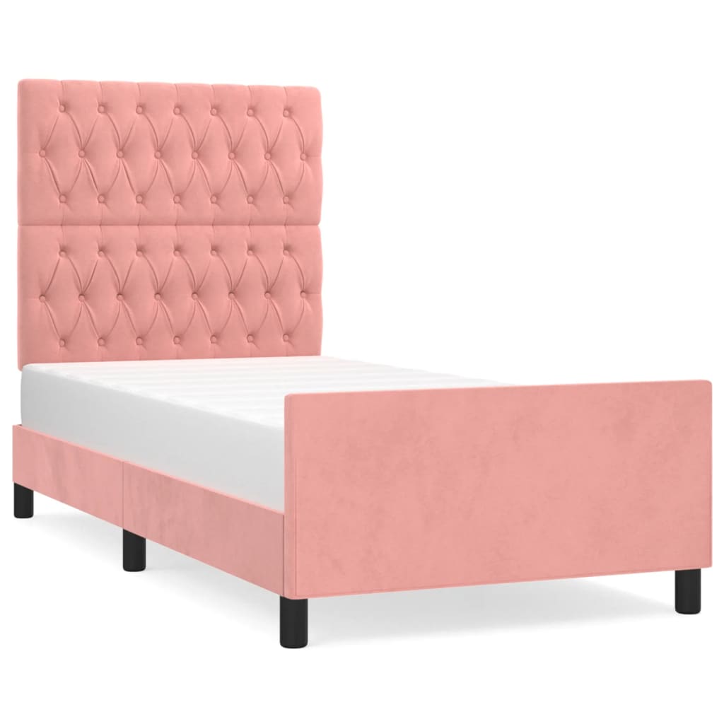 Bedframe met hoofdeinde fluweel roze 100x200 cm is nu te koop bij PeponiXL, paradijselijk wonen!