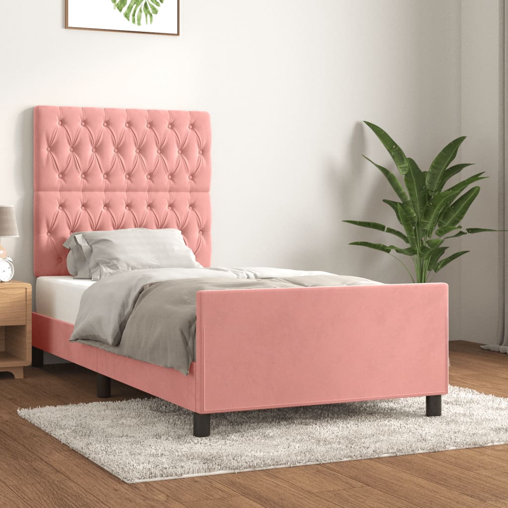 Bedframe met hoofdeinde fluweel roze 100x200 cm is nu te koop bij PeponiXL, paradijselijk wonen!