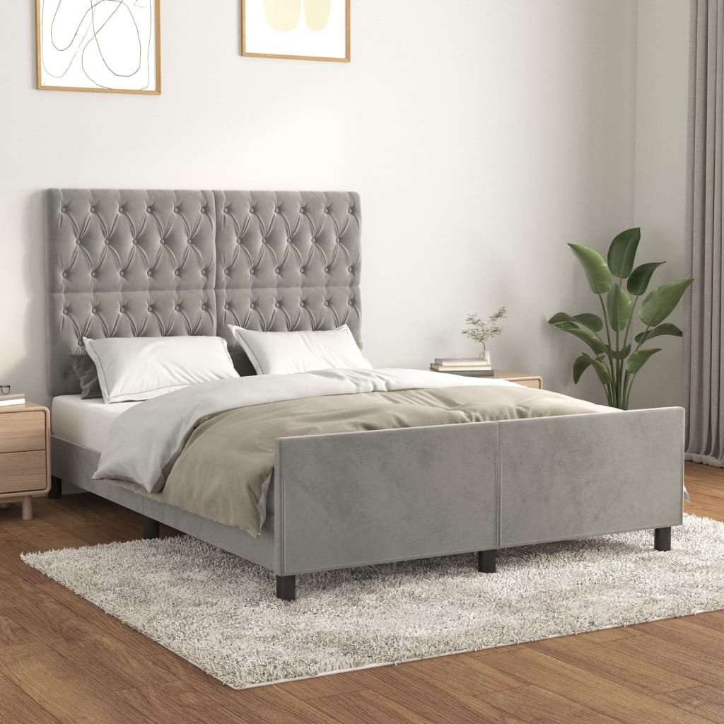 Bedframe zonder matras 140x190 cm fluweel lichtgrijs is nu te koop bij PeponiXL, paradijselijk wonen!