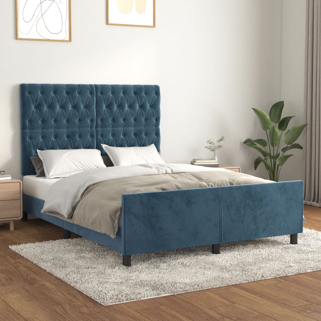 Bedframe zonder matras 140x190 cm fluweel donkerblauw is nu te koop bij PeponiXL, paradijselijk wonen!
