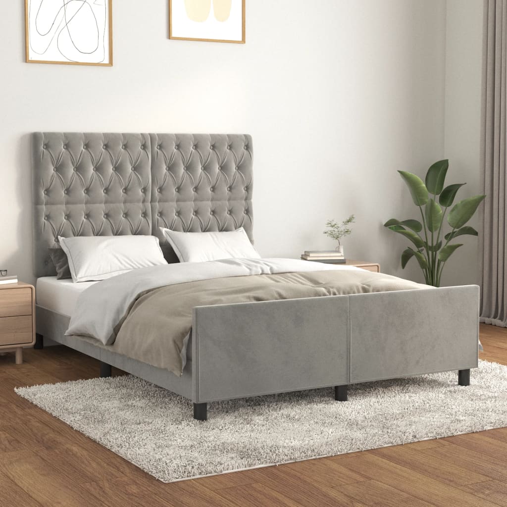 Bedframe zonder matras 140x200 cm fluweel lichtgrijs is nu te koop bij PeponiXL, paradijselijk wonen!
