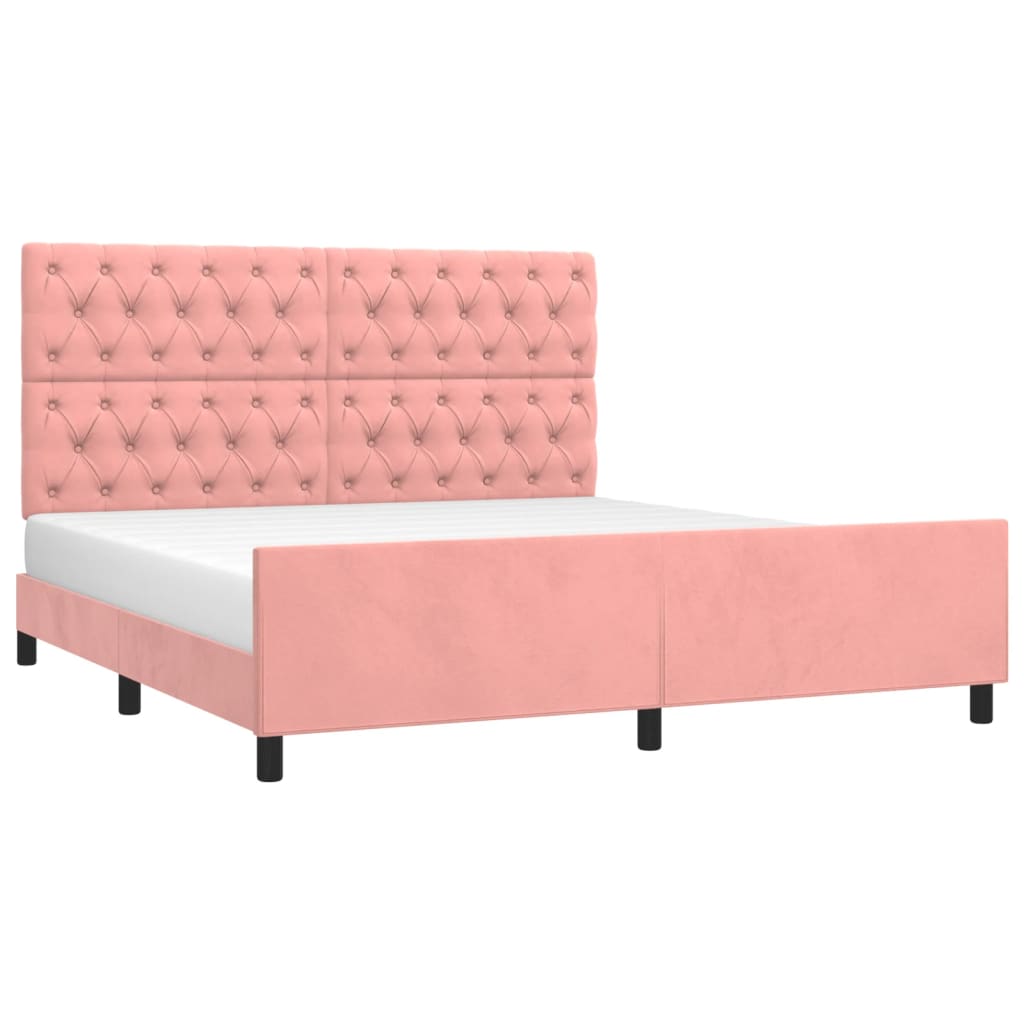 Bedframe met hoofdeinde fluweel roze 160x200 cm is nu te koop bij PeponiXL, paradijselijk wonen!