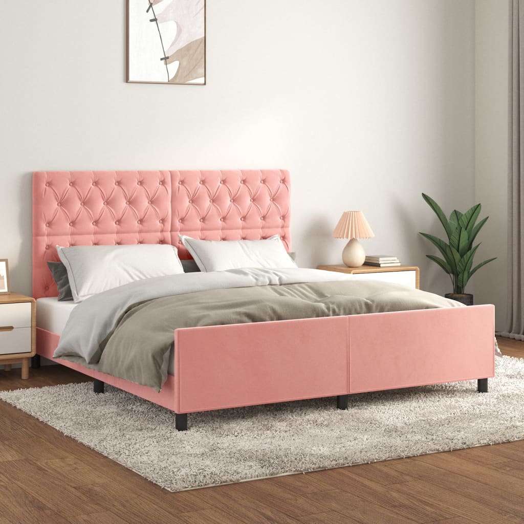 Bedframe met hoofdeinde fluweel roze 160x200 cm is nu te koop bij PeponiXL, paradijselijk wonen!