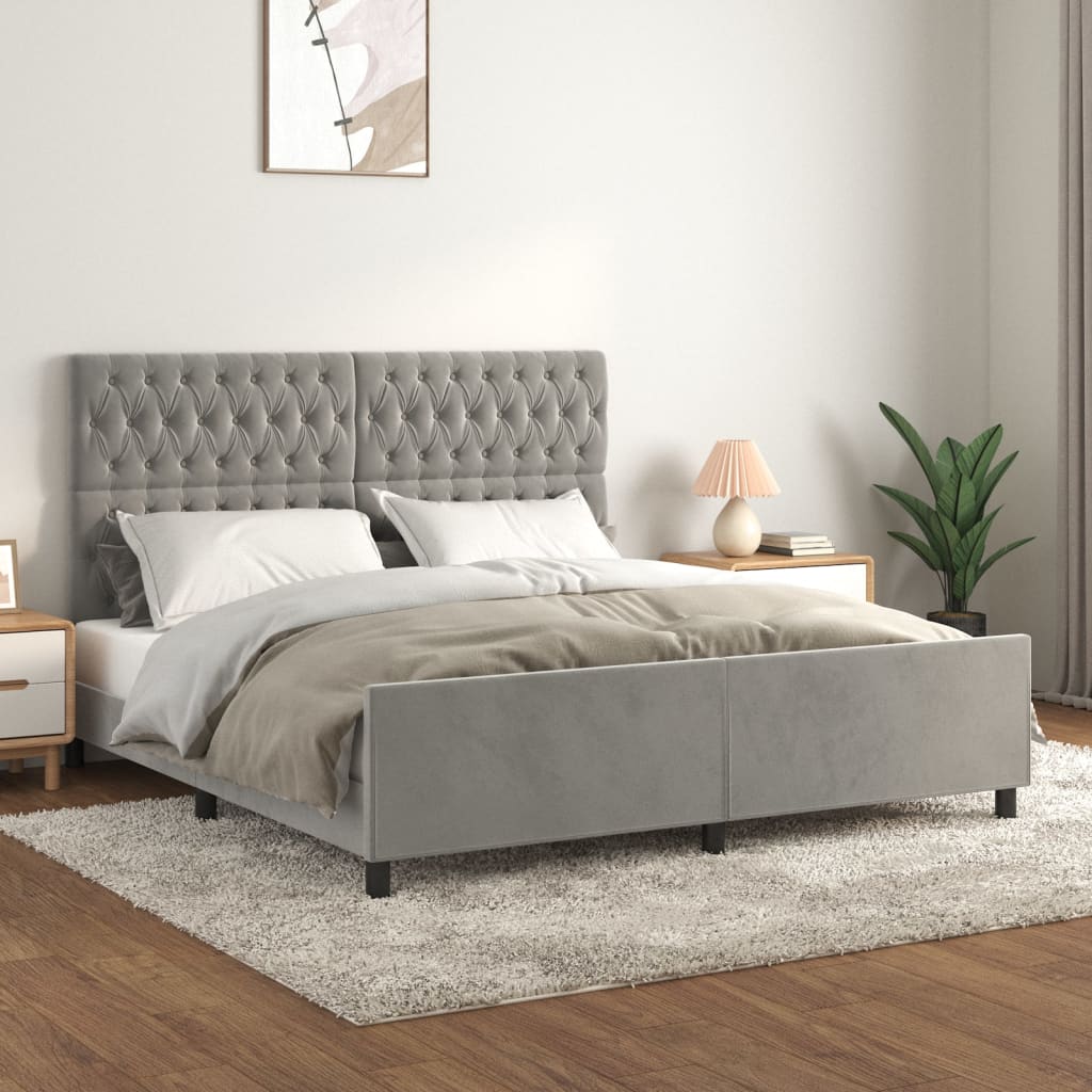 Bedframe met hoofdeinde fluweel lichtgrijs 180x200 cm is nu te koop bij PeponiXL, paradijselijk wonen!