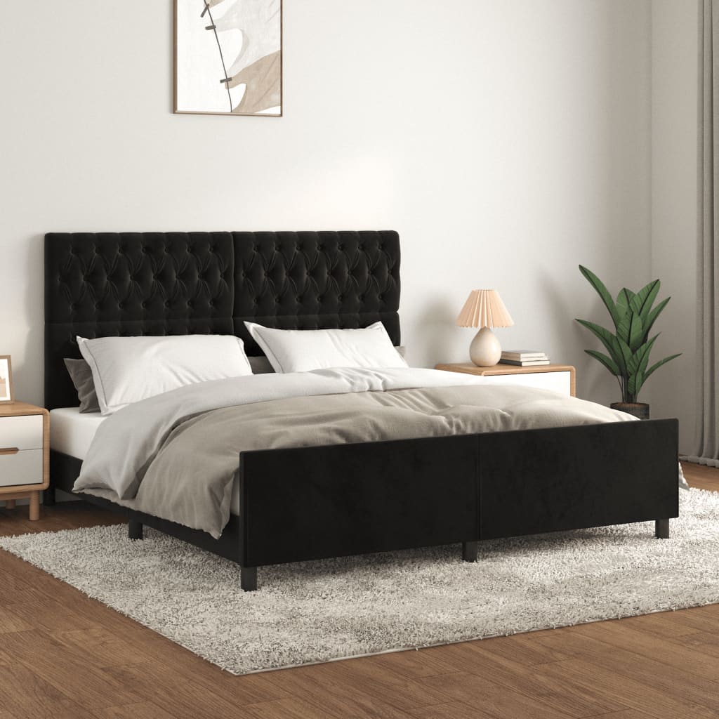 Bedframe met hoofdeinde fluweel zwart 180x200 cm is nu te koop bij PeponiXL, paradijselijk wonen!