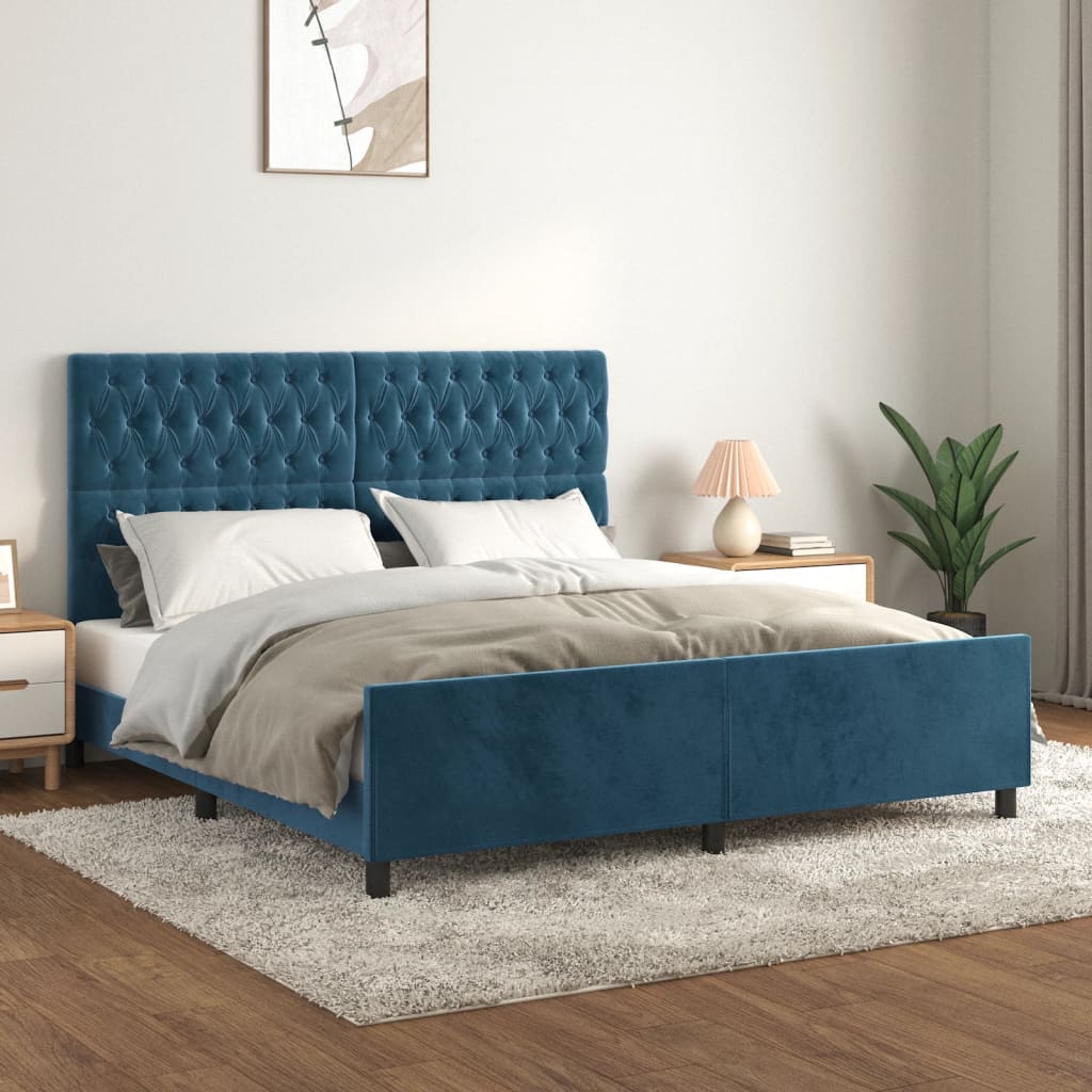 Bedframe met hoofdeinde fluweel donkerblauw 180x200 cm is nu te koop bij PeponiXL, paradijselijk wonen!