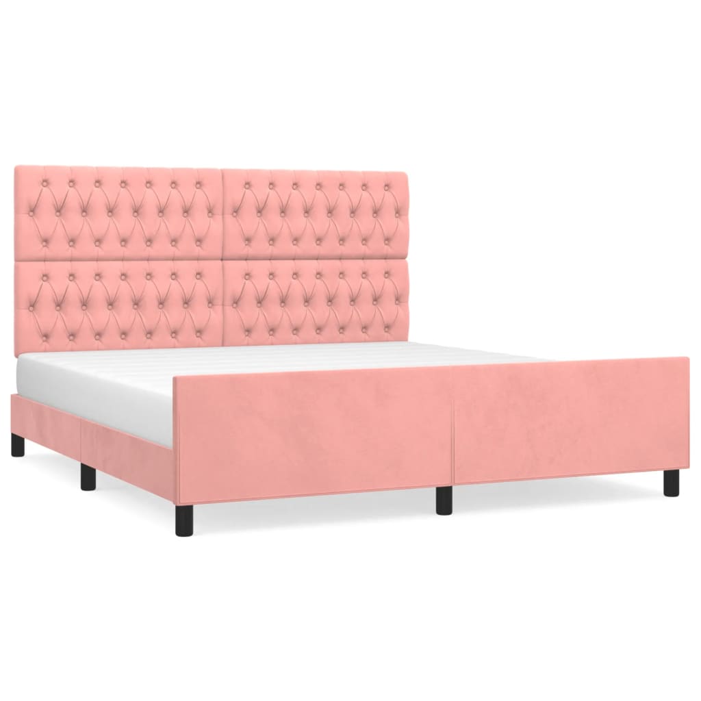 Bedframe met hoofdeinde fluweel roze 180x200 cm is nu te koop bij PeponiXL, paradijselijk wonen!