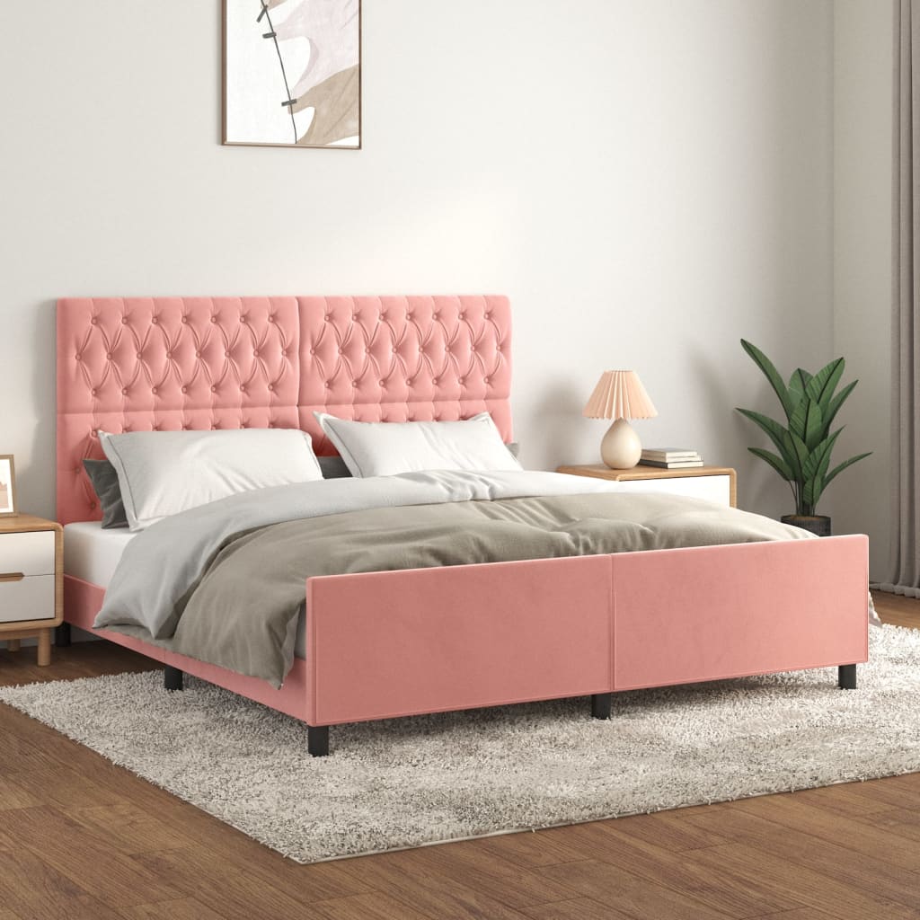 Bedframe met hoofdeinde fluweel roze 180x200 cm is nu te koop bij PeponiXL, paradijselijk wonen!