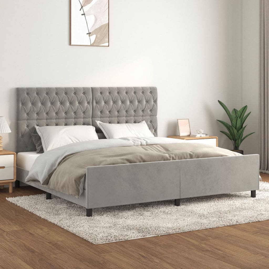 Bedframe zonder matras 200x200 cm fluweel lichtgrijs is nu te koop bij PeponiXL, paradijselijk wonen!