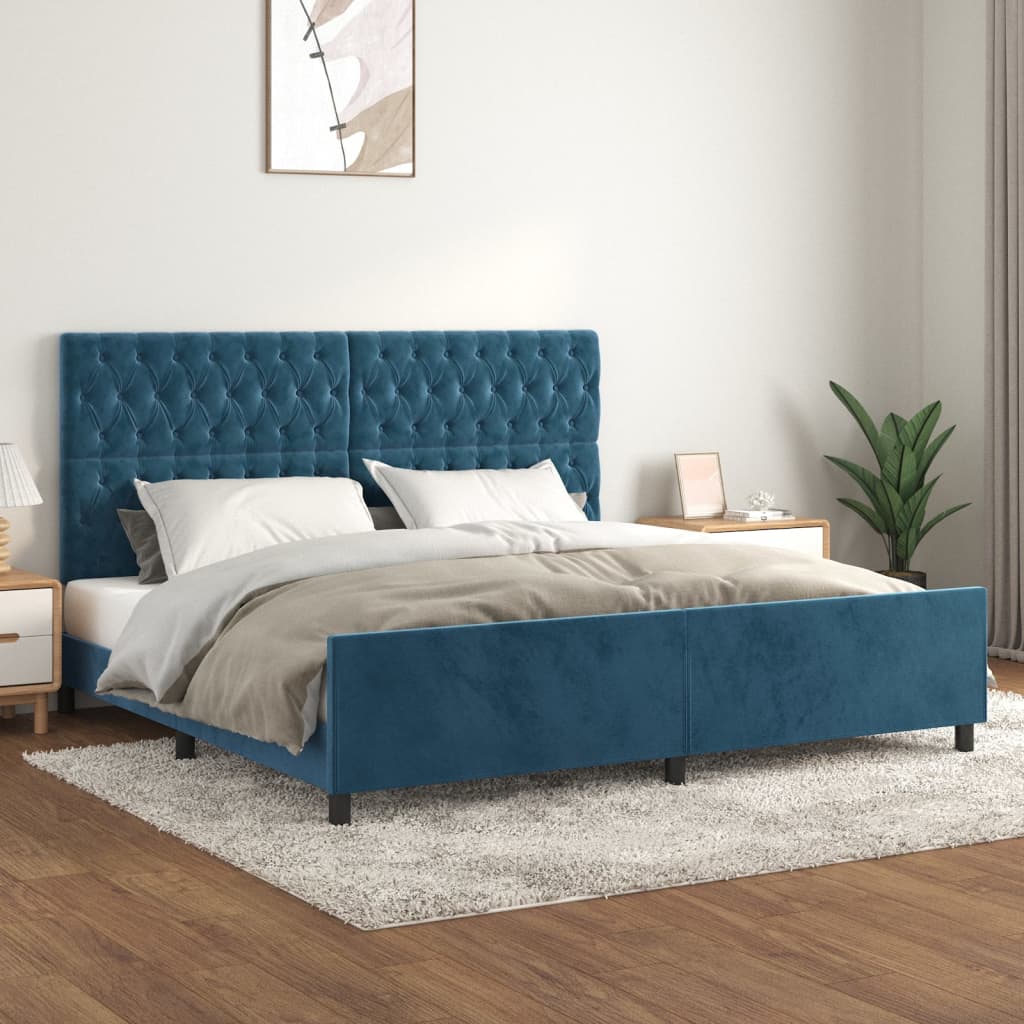 Bedframe zonder matras 200x200 cm fluweel donkerblauw is nu te koop bij PeponiXL, paradijselijk wonen!