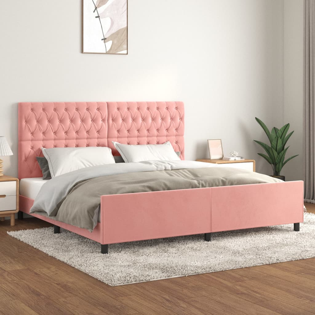 Bedframe met hoofdeinde fluweel roze 200x200 cm is nu te koop bij PeponiXL, paradijselijk wonen!
