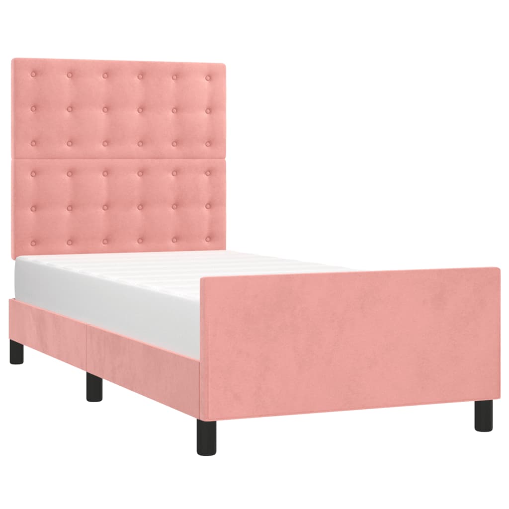 Bedframe met hoofdeinde fluweel roze 80x200 cm is nu te koop bij PeponiXL, paradijselijk wonen!