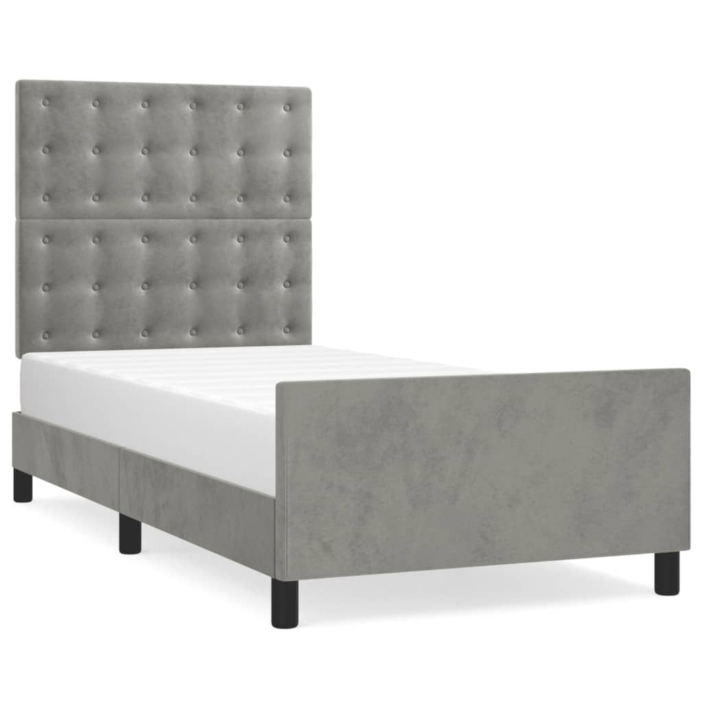 Bedframe zonder matras 90x190 cm fluweel lichtgrijs is nu te koop bij PeponiXL, paradijselijk wonen!