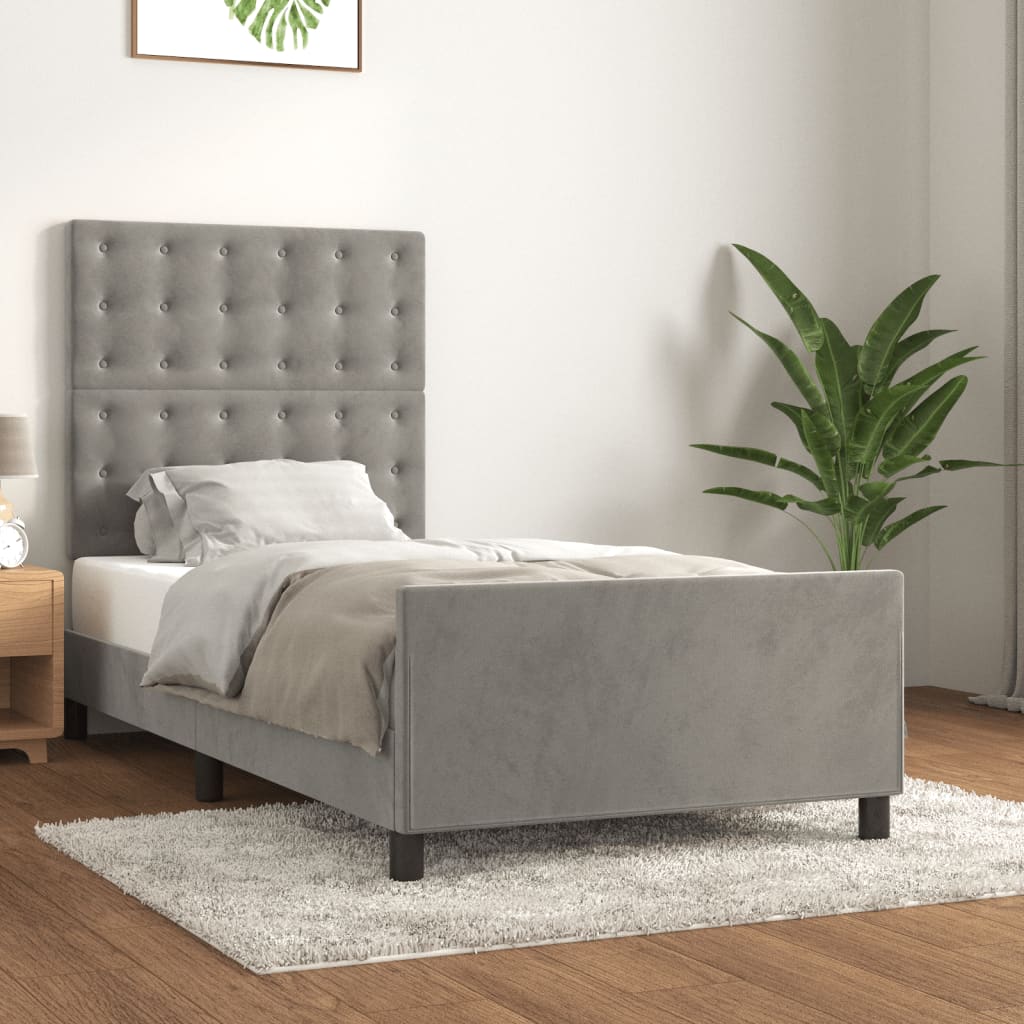 Bedframe zonder matras 90x190 cm fluweel lichtgrijs is nu te koop bij PeponiXL, paradijselijk wonen!
