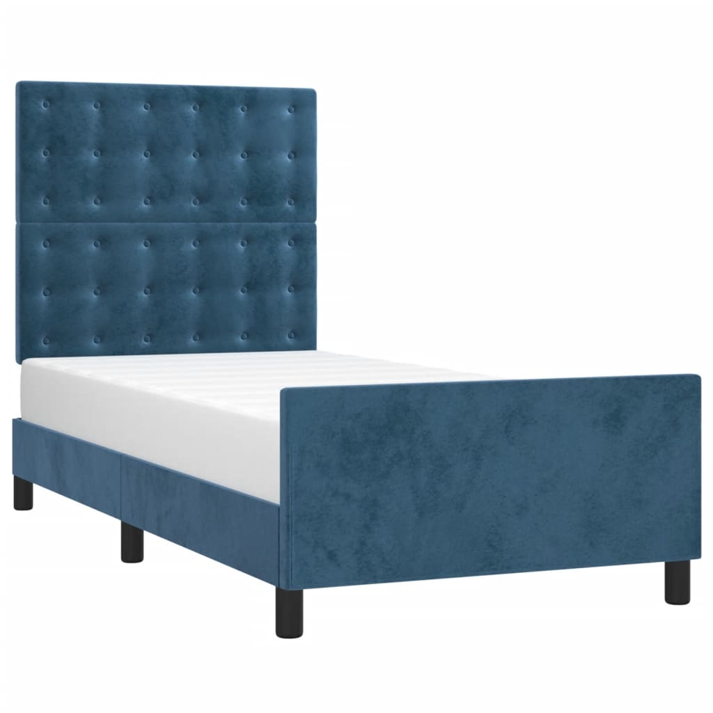 Bedframe zonder matras 90x190 cm fluweel donkerblauw is nu te koop bij PeponiXL, paradijselijk wonen!