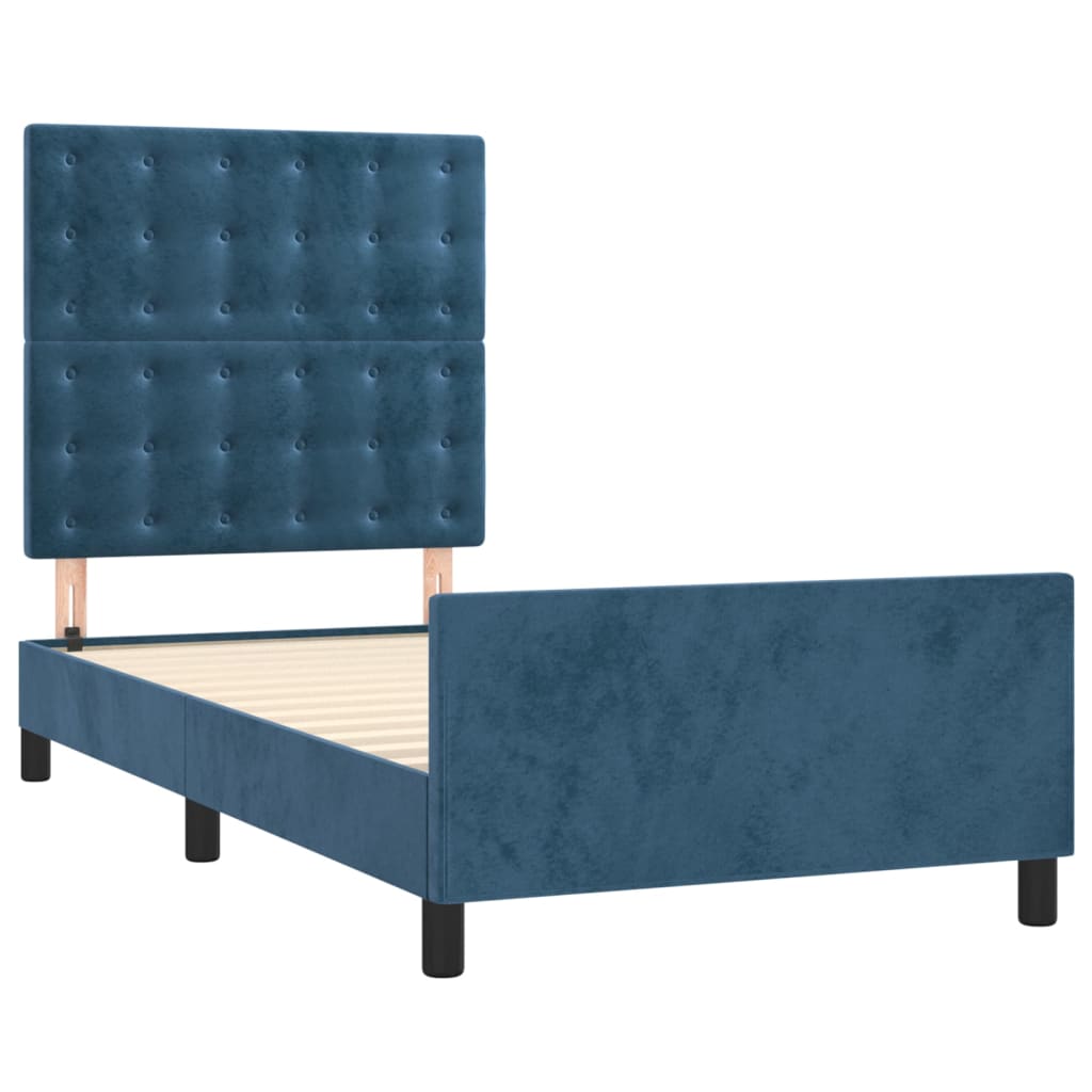 Bedframe zonder matras 90x190 cm fluweel donkerblauw is nu te koop bij PeponiXL, paradijselijk wonen!