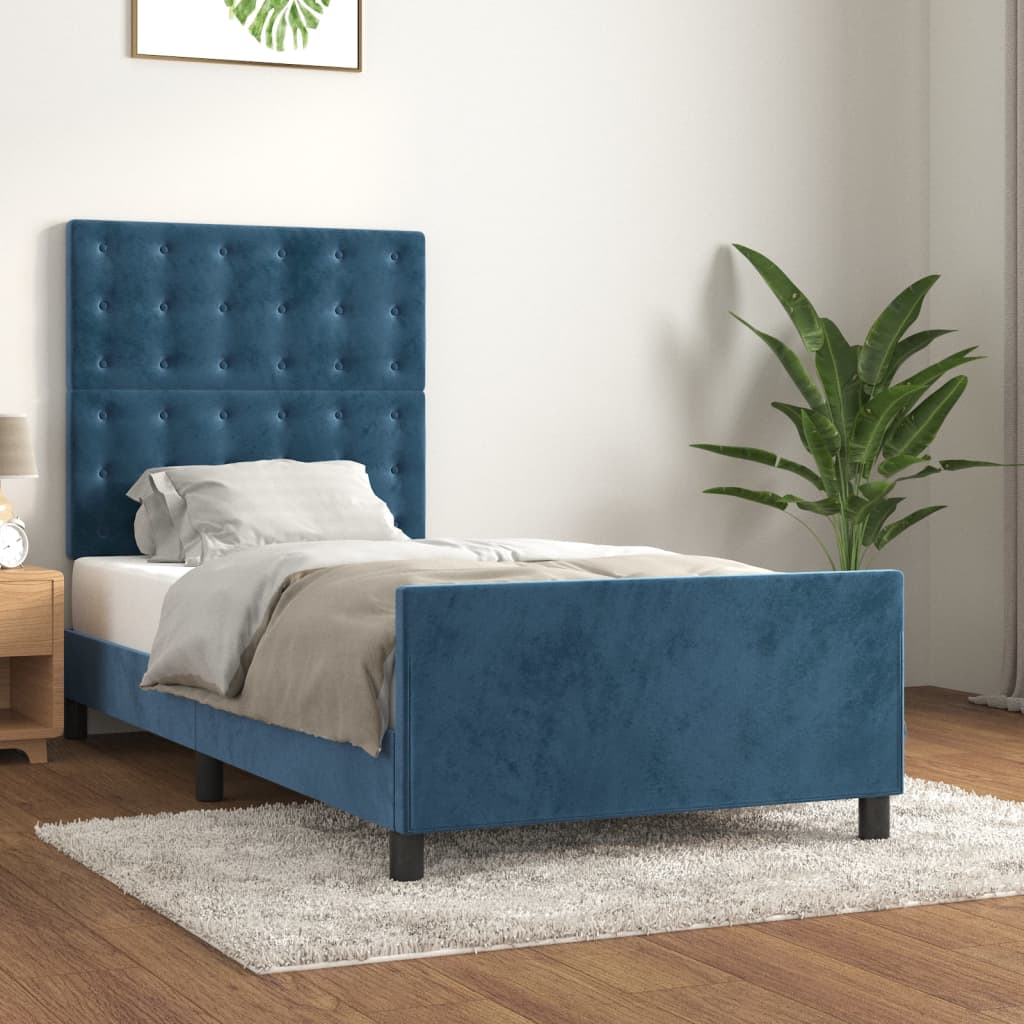 Bedframe zonder matras 90x190 cm fluweel donkerblauw is nu te koop bij PeponiXL, paradijselijk wonen!