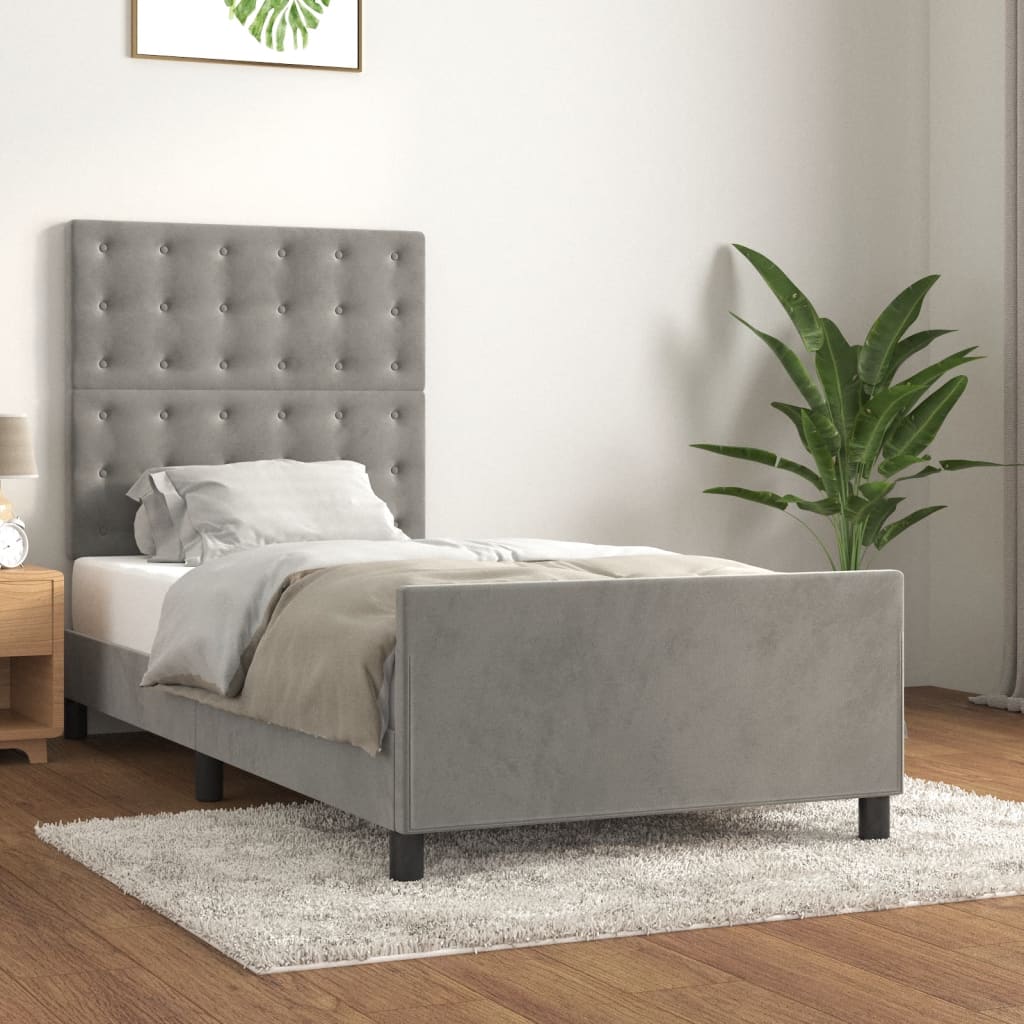 Bedframe zonder matras 90x200 cm fluweel lichtgrijs is nu te koop bij PeponiXL, paradijselijk wonen!