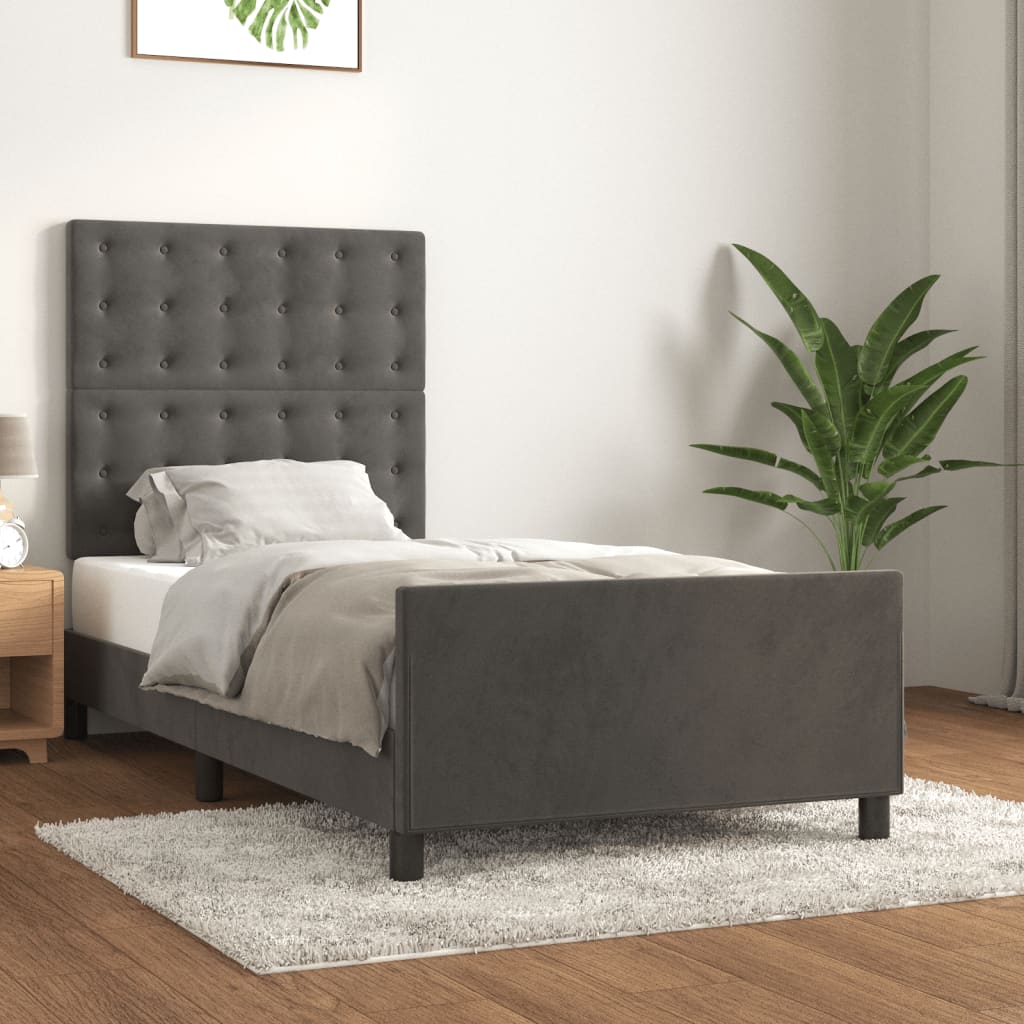Bedframe zonder matras 90x200 cm fluweel donkergrijs is nu te koop bij PeponiXL, paradijselijk wonen!