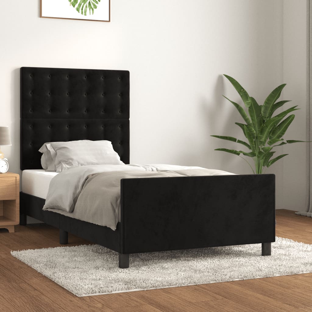 Bedframe met hoofdeinde fluweel zwart 90x200 cm is nu te koop bij PeponiXL, paradijselijk wonen!