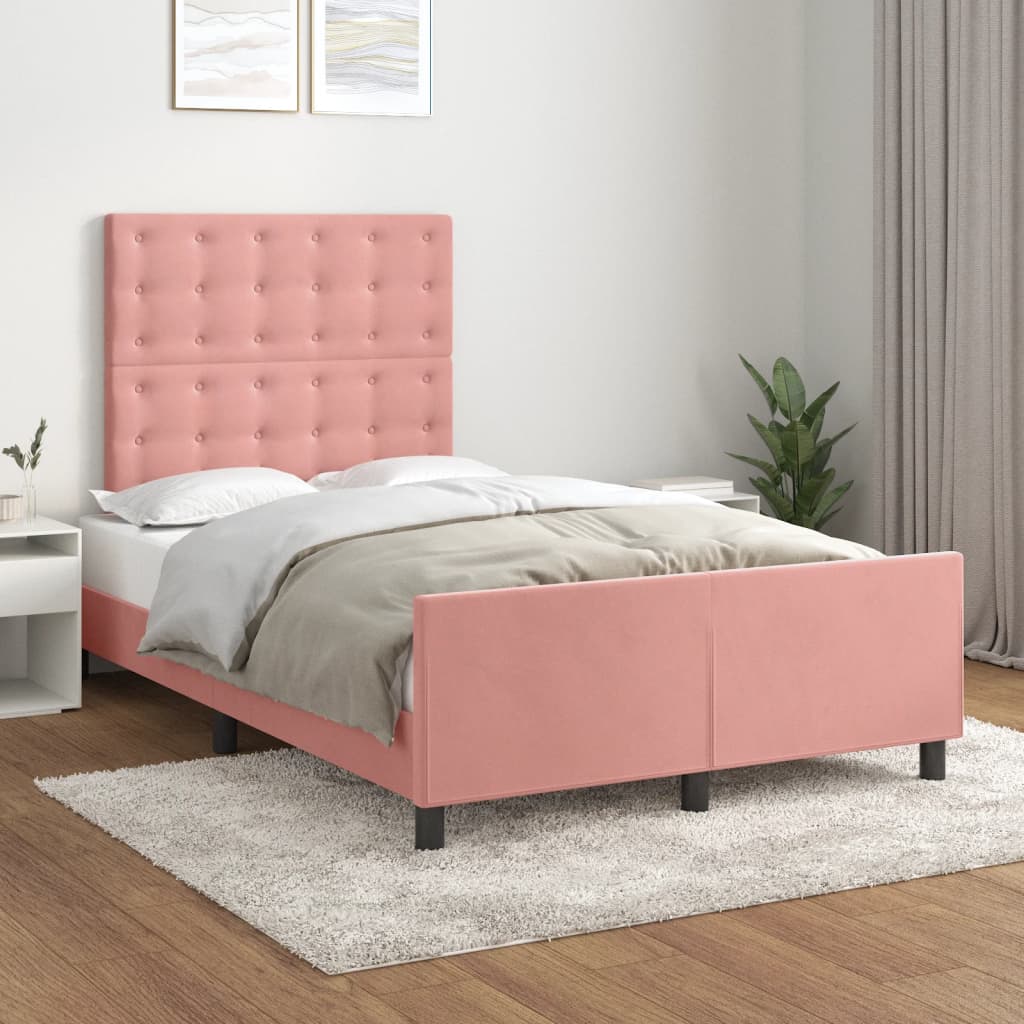 Bedframe met hoofdeinde fluweel roze 120x200 cm is nu te koop bij PeponiXL, paradijselijk wonen!