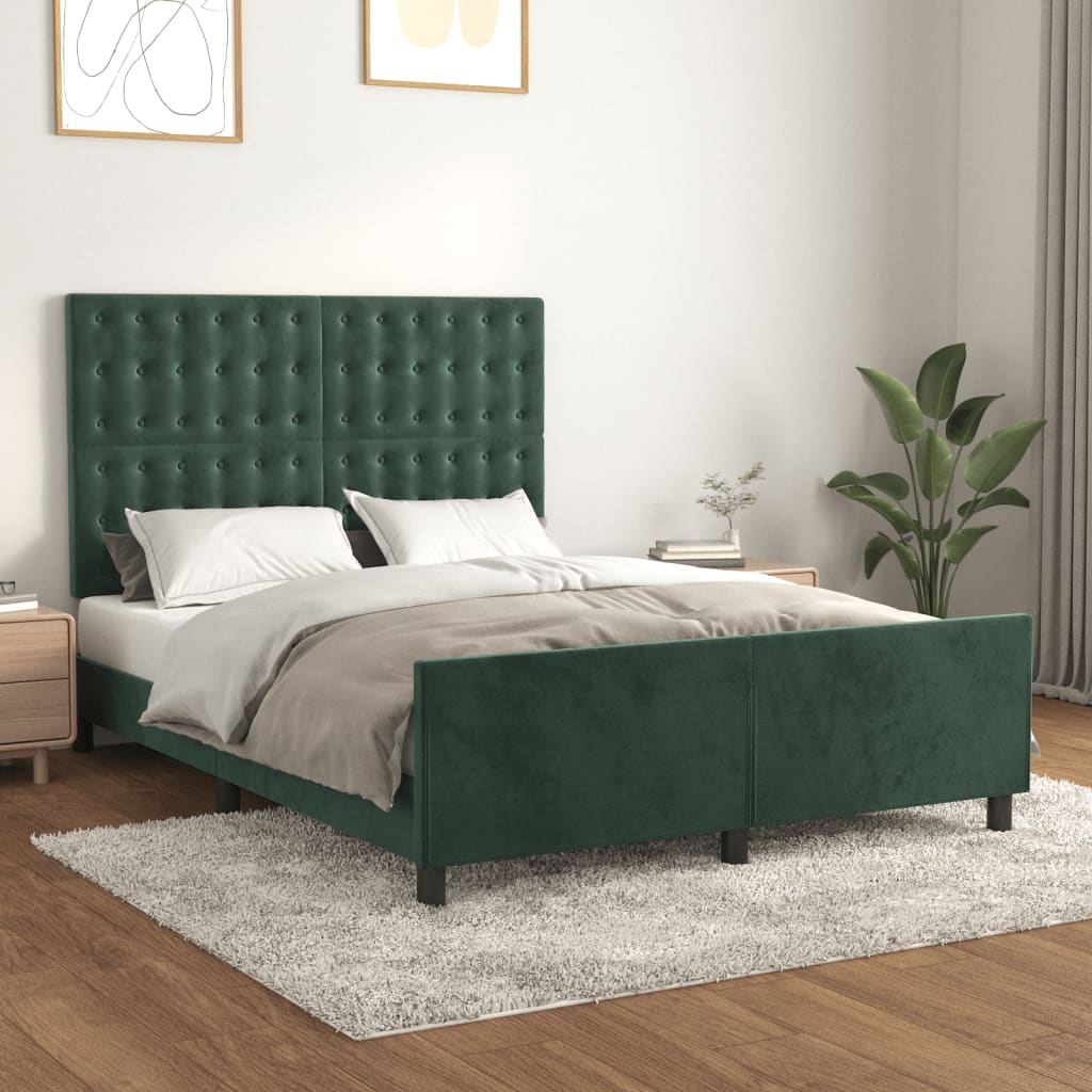 Bedframe zonder matras 140x190 cm fluweel donkergroen is nu te koop bij PeponiXL, paradijselijk wonen!