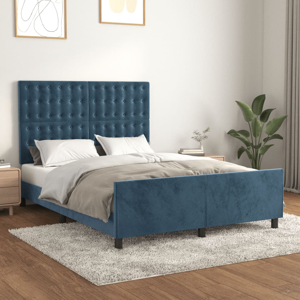 Bedframe zonder matras 140x190 cm fluweel donkerblauw is nu te koop bij PeponiXL, paradijselijk wonen!