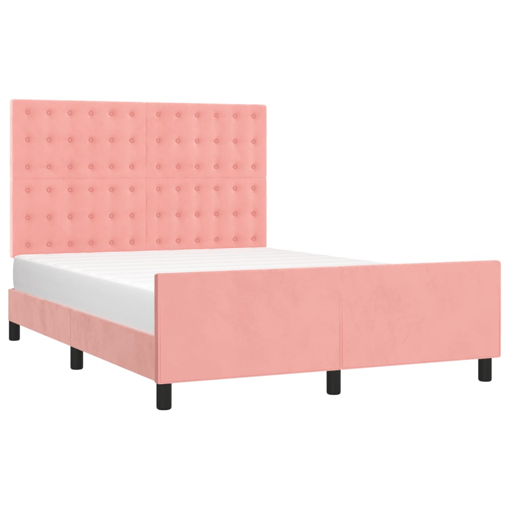 Bedframe met hoofdeinde fluweel roze 140x200 cm is nu te koop bij PeponiXL, paradijselijk wonen!