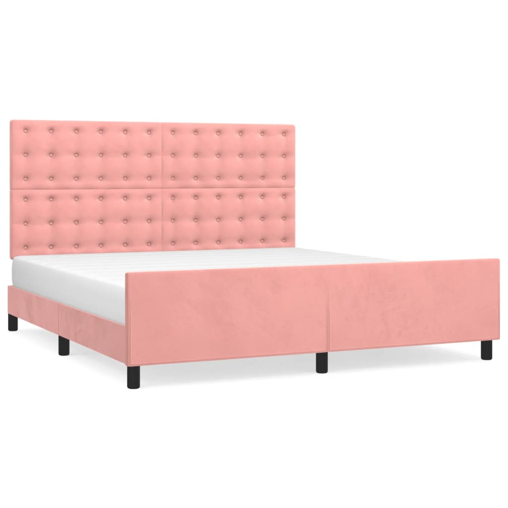 Bedframe met hoofdeinde fluweel roze 160x200 cm is nu te koop bij PeponiXL, paradijselijk wonen!