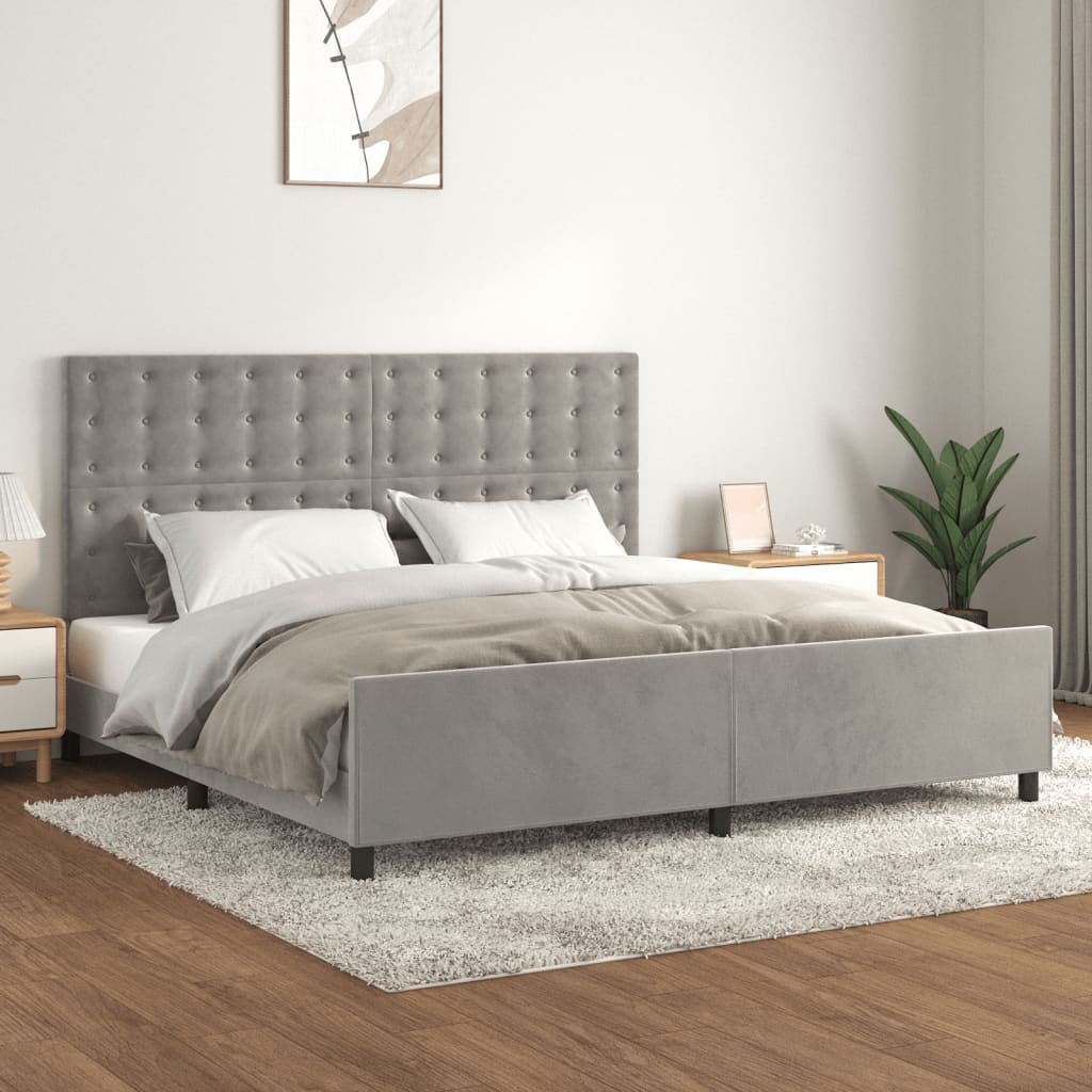 Bedframe zonder matras 200x200 cm fluweel lichtgrijs is nu te koop bij PeponiXL, paradijselijk wonen!