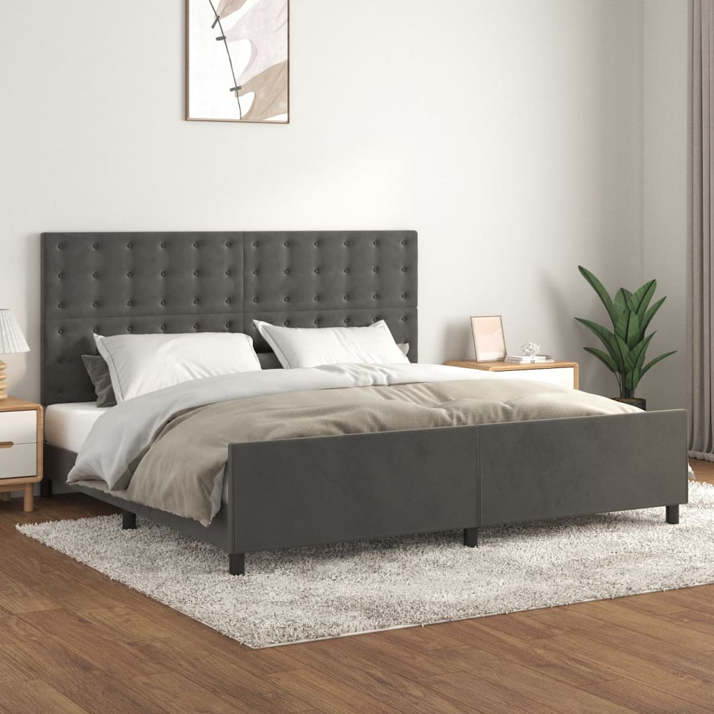 Bedframe zonder matras 200x200 cm fluweel donkergrijs is nu te koop bij PeponiXL, paradijselijk wonen!