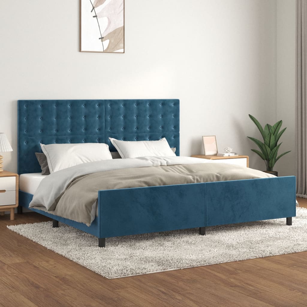 Bedframe zonder matras 200x200 cm fluweel donkerblauw is nu te koop bij PeponiXL, paradijselijk wonen!