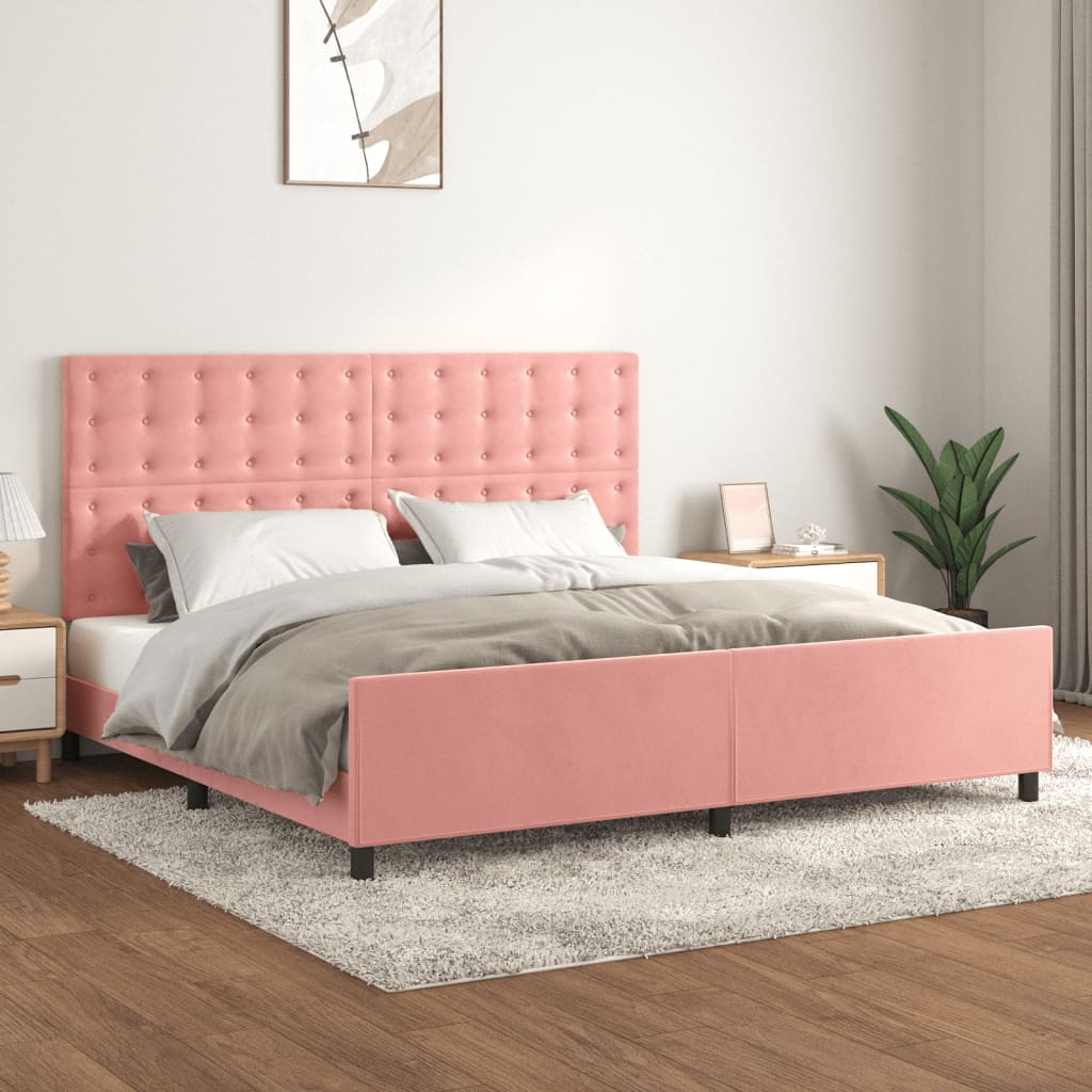 Bedframe met hoofdeinde fluweel roze 200x200 cm is nu te koop bij PeponiXL, paradijselijk wonen!