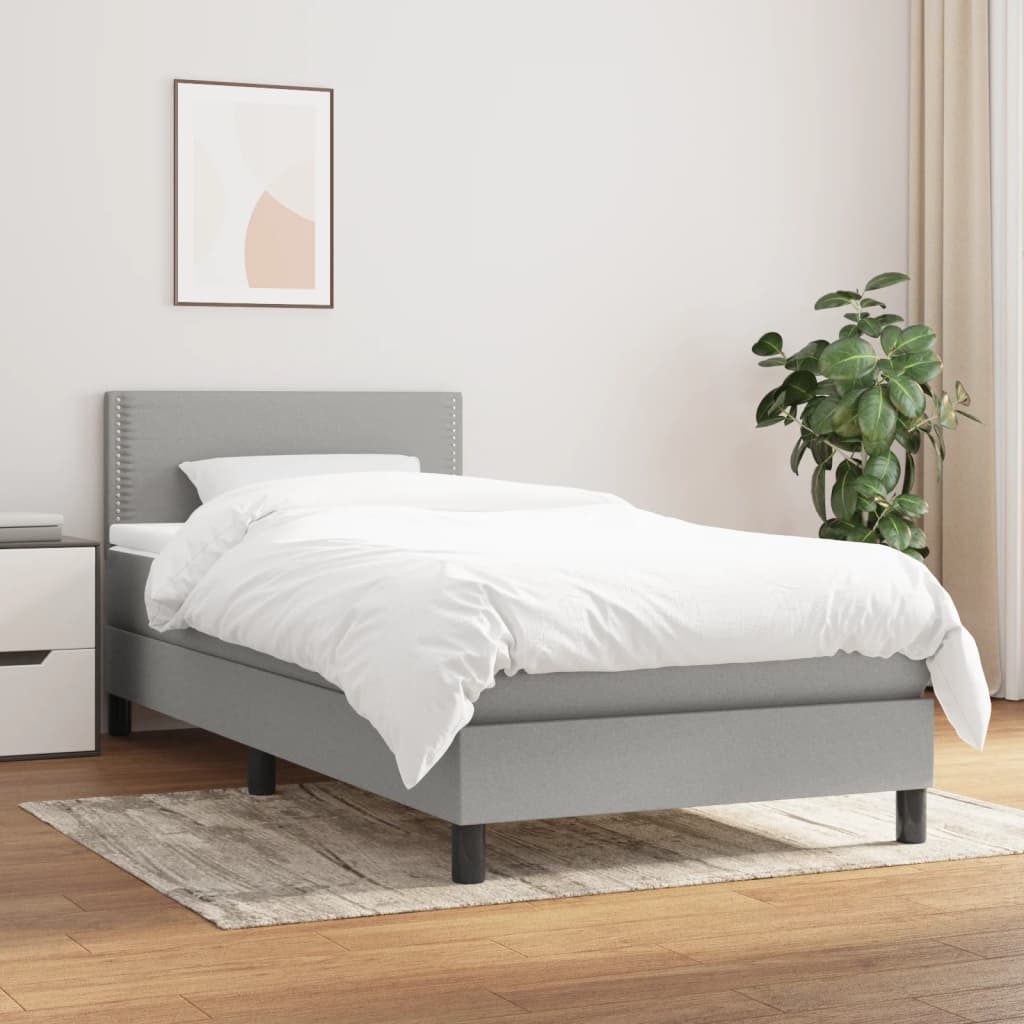 Boxspring met matras stof lichtgrijs 90x190 cm is nu te koop bij PeponiXL, paradijselijk wonen!