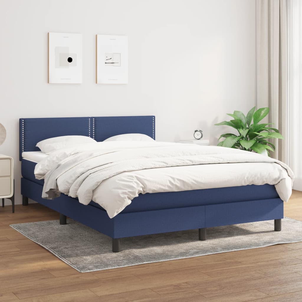 Boxspring met matras stof blauw 140x190 cm is nu te koop bij PeponiXL, paradijselijk wonen!