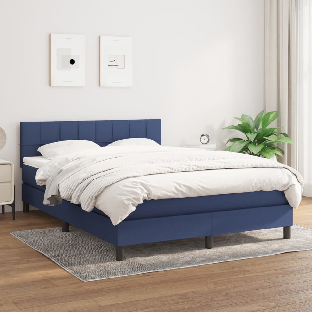 Boxspring met matras stof blauw 140x190 cm is nu te koop bij PeponiXL, paradijselijk wonen!