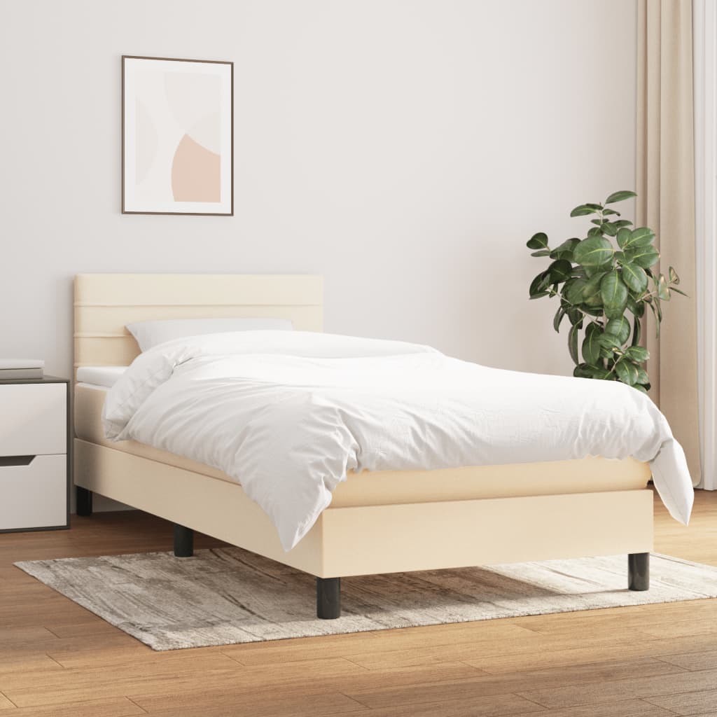 Boxspring met matras stof crèmekleurig 80x200 cm is nu te koop bij PeponiXL, paradijselijk wonen!