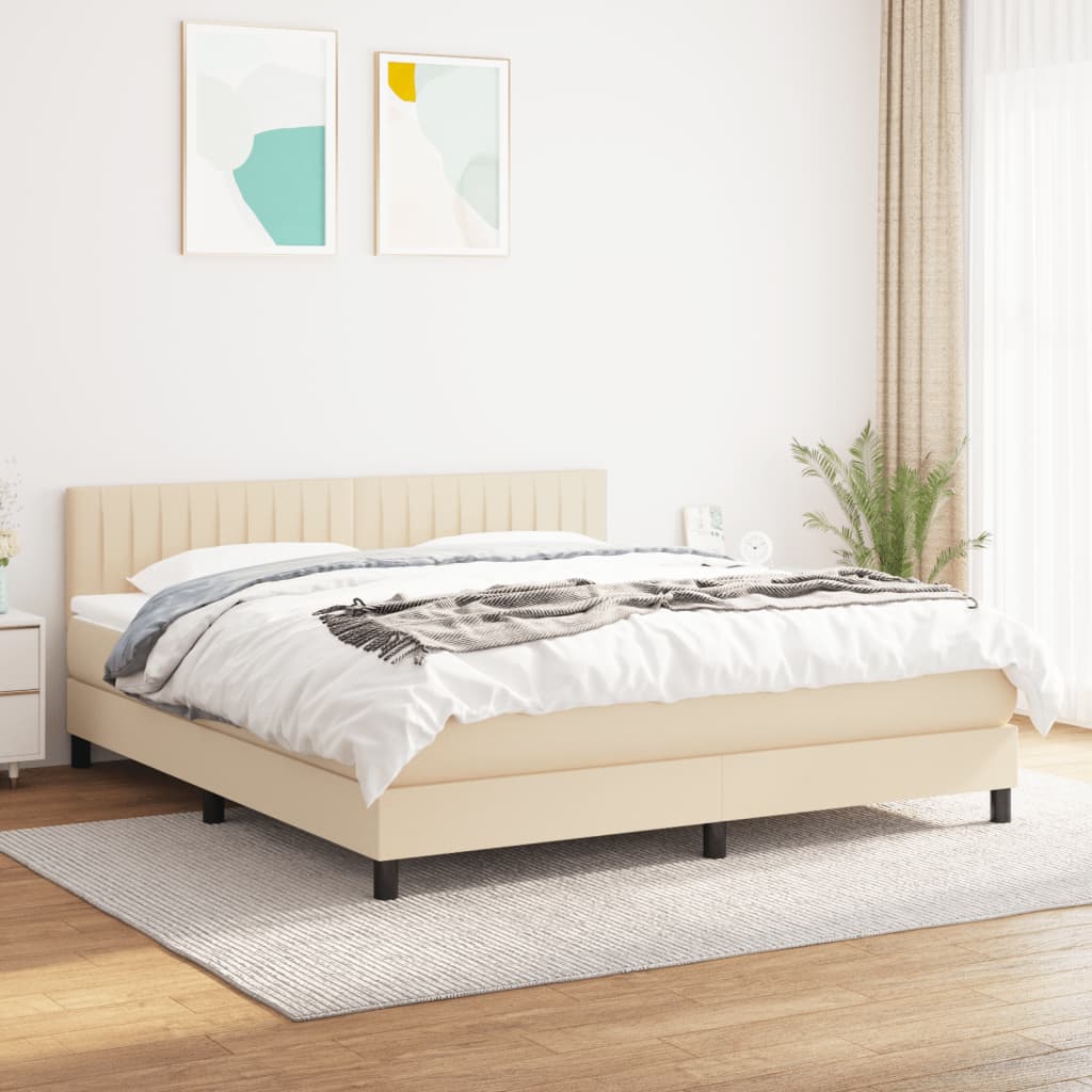 Boxspring met matras stof crèmekleurig 180x200 cm is nu te koop bij PeponiXL, paradijselijk wonen!