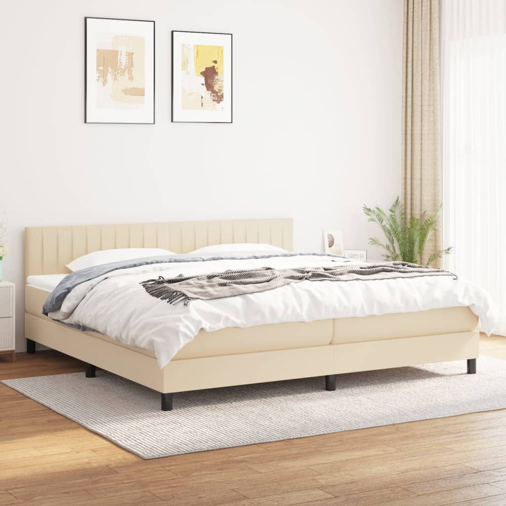 Boxspring met matras stof crèmekleurig 200x200 cm is nu te koop bij PeponiXL, paradijselijk wonen!