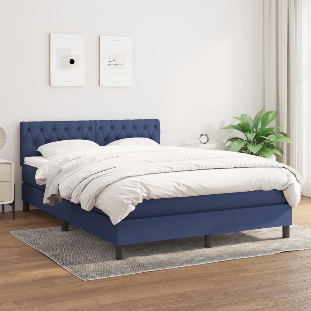 Boxspring met matras stof blauw 140x190 cm is nu te koop bij PeponiXL, paradijselijk wonen!