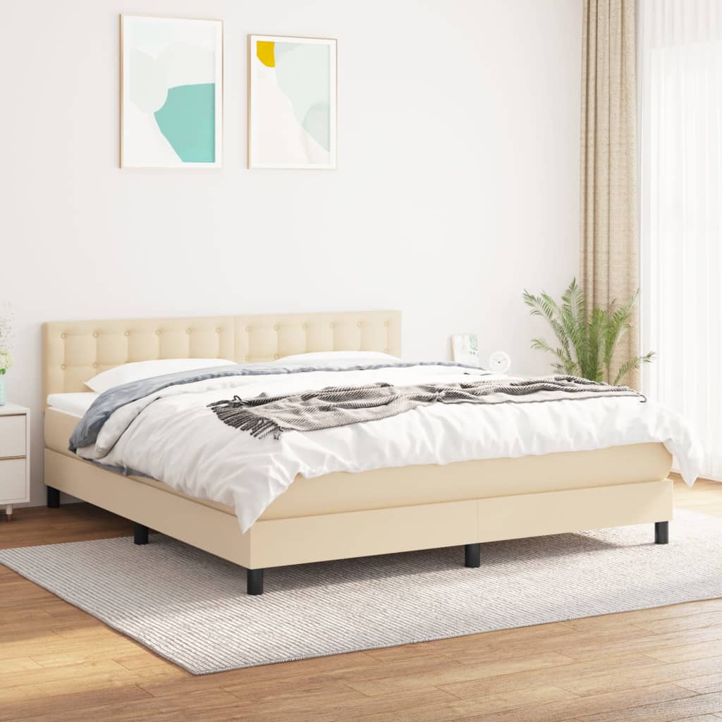 Boxspring met matras stof crèmekleurig 180x200 cm is nu te koop bij PeponiXL, paradijselijk wonen!