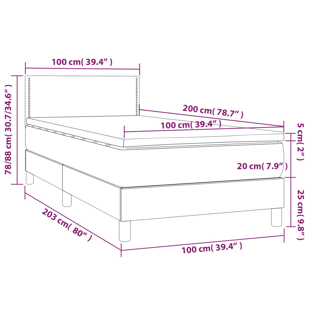 Boxspring met matras stof donkergrijs 100x200 cm is nu te koop bij PeponiXL, paradijselijk wonen!