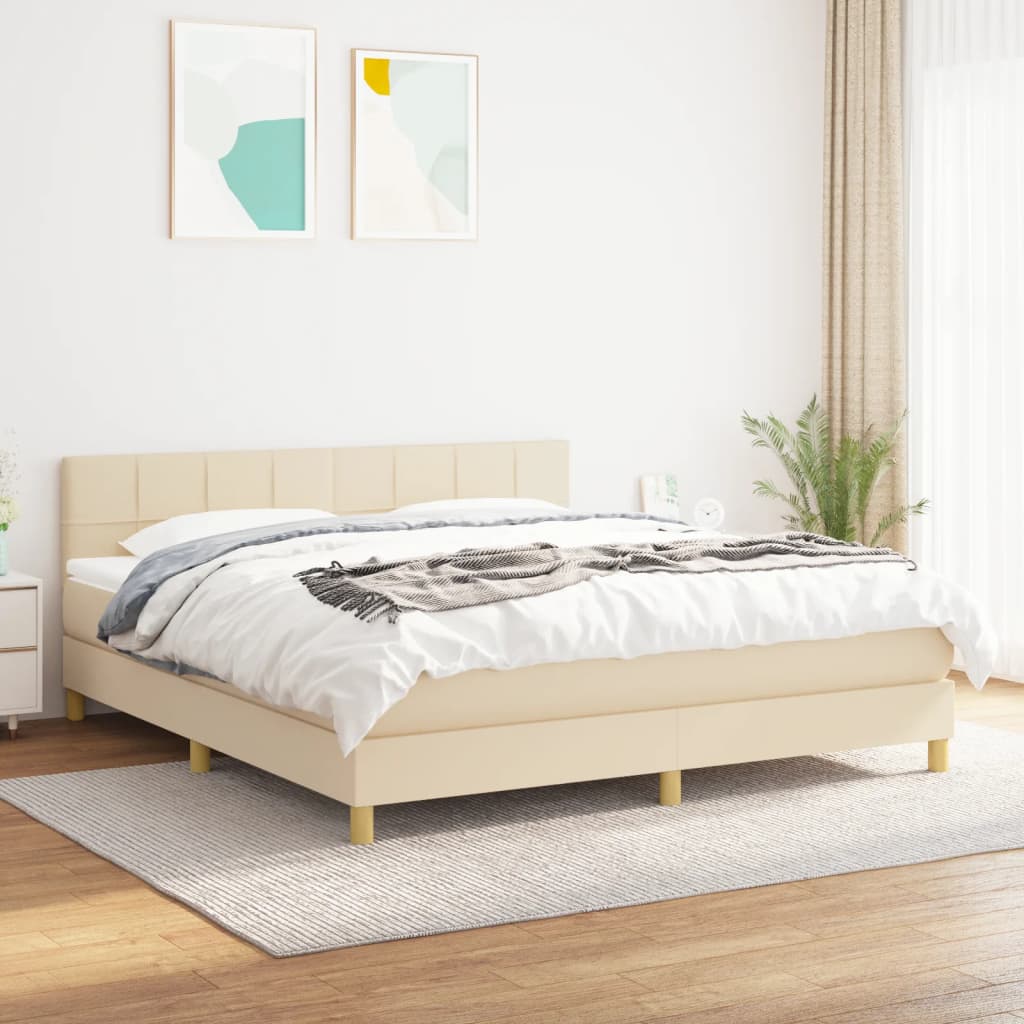 Boxspring met matras stof crèmekleurig 180x200 cm is nu te koop bij PeponiXL, paradijselijk wonen!