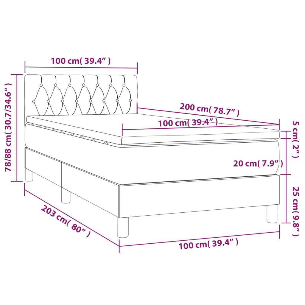 Boxspring met matras stof donkergrijs 100x200 cm is nu te koop bij PeponiXL, paradijselijk wonen!