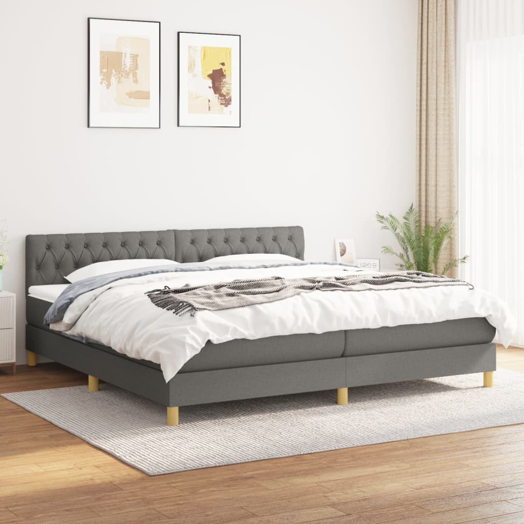 Boxspring met matras stof donkergrijs 200x200 cm is nu te koop bij PeponiXL, paradijselijk wonen!