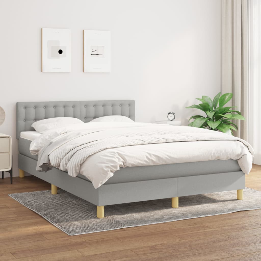 Boxspring met matras stof lichtgrijs 140x190 cm is nu te koop bij PeponiXL, paradijselijk wonen!